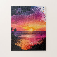 Anpassningsbar Jigszle Puzzle Watercolor Beach Sun