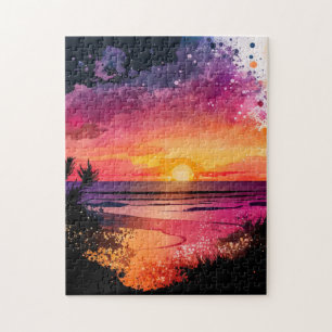 Anpassningsbar Jigszle Puzzle Watercolor Beach Sun Pussel