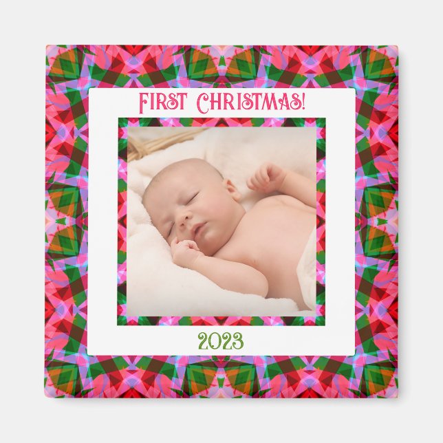 Anpassningsbar Jolly Festive jul Rosa Photo Bild Magnet (Framsidan)