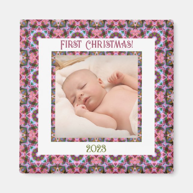 Anpassningsbar Jolly Festive jul Rosa Photo Bild Magnet (Framsidan)