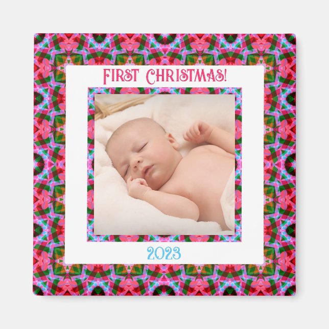 Anpassningsbar Jolly Festive jul Rosa Photo Bild Magnet (Framsidan)