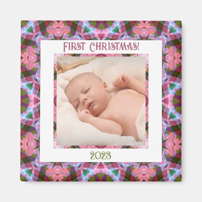 Anpassningsbar Jolly Festive jul Rosa Photo Bild Magnet (Framsidan)