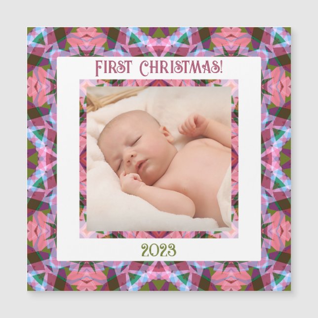 Anpassningsbar Jolly Jul Rosa Photo Magnetic Card (Framsida)