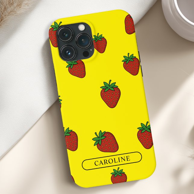 Anpassningsbar Jordberrys Gult (Custom Strawberry Case-Mate Yellow iPhone Case with your Name or Text)