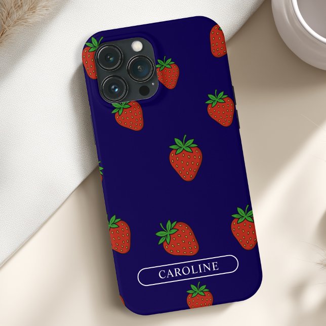 Anpassningsbar jordgubbsblå (Custom Strawberry Case-Mate Blue iPhone Case with your Name or Text)