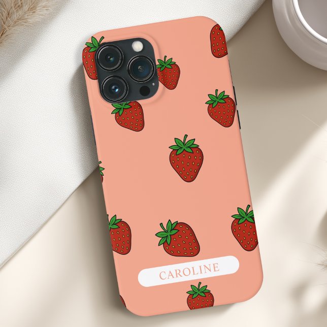 Anpassningsbar jordgubbskoral (Custom Strawberry Case-Mate Coral iPhone Case with your Name or Text)