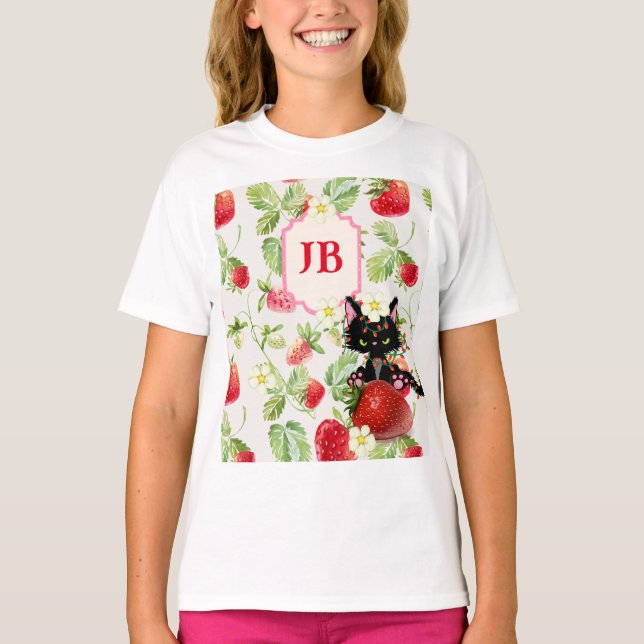Anpassningsbar jordgubbsmonogrammat t shirt (Framsida)