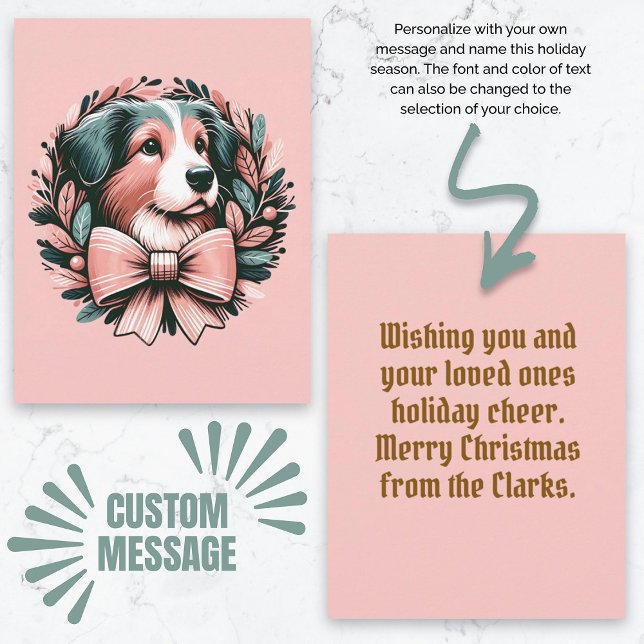 Anpassningsbar Jul Australian shepherd Hund Krampa Kort (Custom Christmas Australian Shepherd Dog Wreath Card)