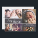 Anpassningsbar: Jul Baby Foton Joy till världen Julkort<br><div class="desc">Personlig det här samlingskortet baby jul hälsning/annonseringskortet med dina favoritfoton. Kortet är en perfekt för att uttrycka din upprördhet över att du tillkännagivit ditt första baby födelse och skickar din familj jul hälsning. Med ord "Joy to the world" på en kalkbrädesbakgrund. Ord, foton, hälsning och signering kan enkelt anpassas efter...</div>