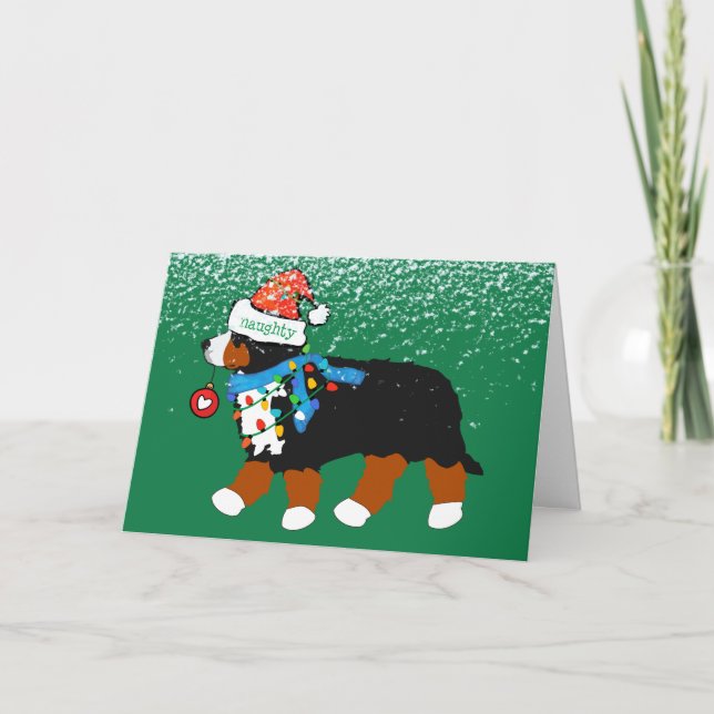 Anpassningsbar jul Bernese Mountain Naughty Hund Helgkort (Framsida)
