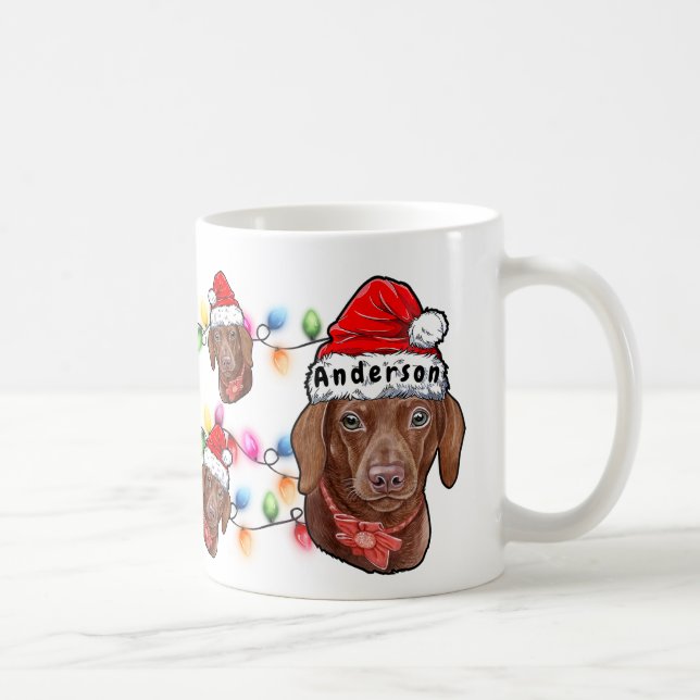 Anpassningsbar Jul Dachshund Head Santa Hat Hund Kaffemugg (Höger)