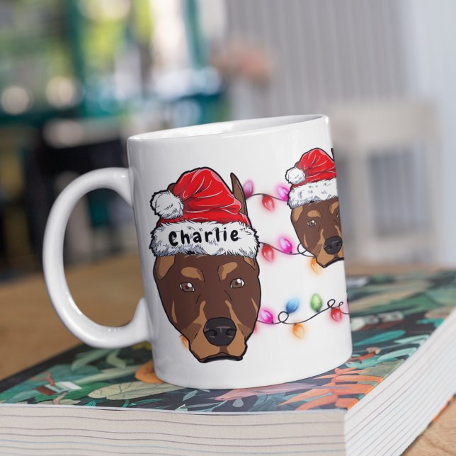 Anpassningsbar jul Doberman Head Santa Hat Hund Kaffemugg (Skapare uppladdad)