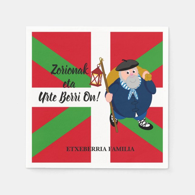 Anpassningsbar jul hälsning, Olentzero + Ikurriña: Pappersservett (Framsidan)