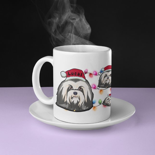 Anpassningsbar Jul Havanese Head Santa Hat Hund Kaffemugg (Skapare uppladdad)