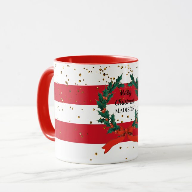 Anpassningsbar jul Holly Berries Wandeine Rand Mugg (Framsida vänster)