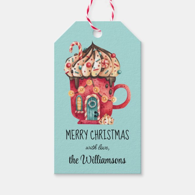 Anpassningsbar Jul Ice Cream Candy House Gift-Märk Presentetikett (Framsidan)