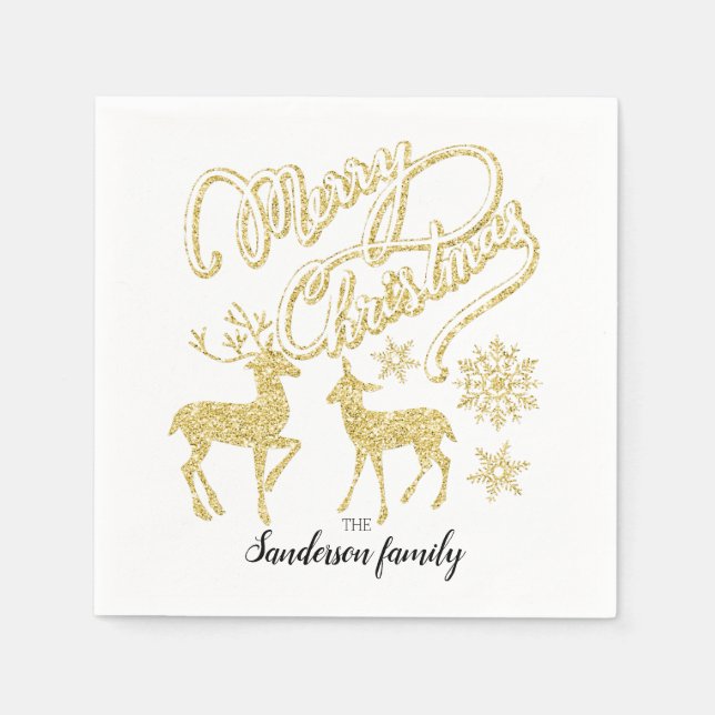 Anpassningsbar jul jul guld glitter jul, guld i hj pappersservett (Framsidan)