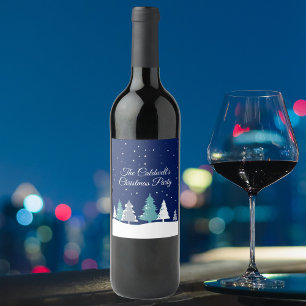 Anpassningsbar jul Party Winter Träd Blue Vinflaska Etikett