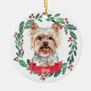 Anpassningsbar jul Pet Hund Photo Yorkshire Terrie Julgransprydnad Keramik