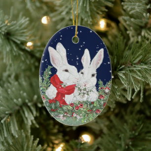 Anpassningsbar Jul Pet Rabbit Bunny Photo Year Nam Julgransprydnad Keramik