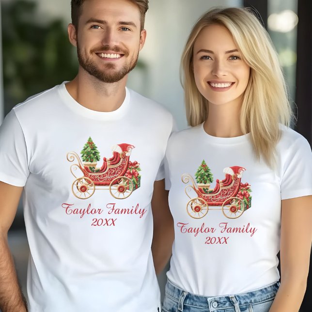 Anpassningsbar Jul Sleigh Embroidery Effect T Shirt (Skapare uppladdad)