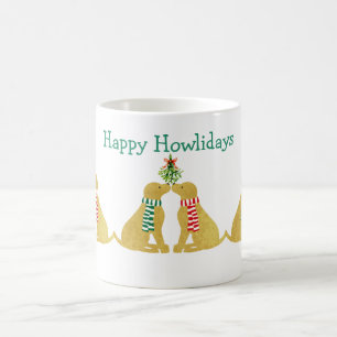 Anpassningsbar Julafton Golden Retrievers Kissing Kaffemugg