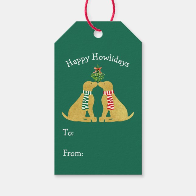 Anpassningsbar Julafton Golden Retrievers Kissing  Presentetikett (Framsidan)