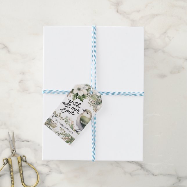 Anpassningsbar Julblommor och fågel - hela Kärlek Presentetikett (Med Snöre)