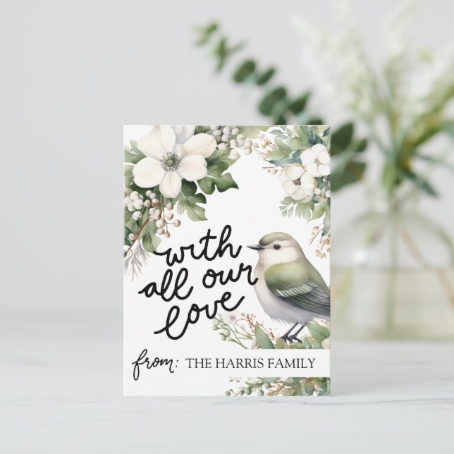 Anpassningsbar Julblommor och fågel - hela Kärlek Vykort (Stående Fram)