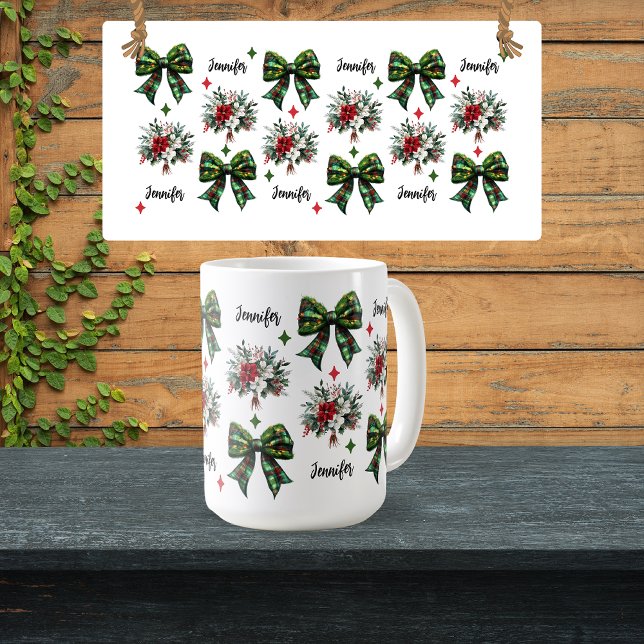 Anpassningsbar Julens Blommigt Coquette Mugg för k (custom Christmas mug, bulk Christmas mugs, Christmas mug for coworker, Christmas gift for women,)