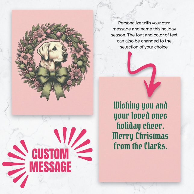 Anpassningsbar Julens Gult Labrador Utandning Kort (Custom Christmas Yellow Labrador Wreath Card)