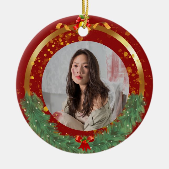 Anpassningsbar Julfoto Ceramic Ornament (Framsidan)