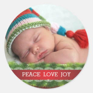 Anpassningsbar: Julfreden Kärlek Joy Photo Sticker Runt Klistermärke