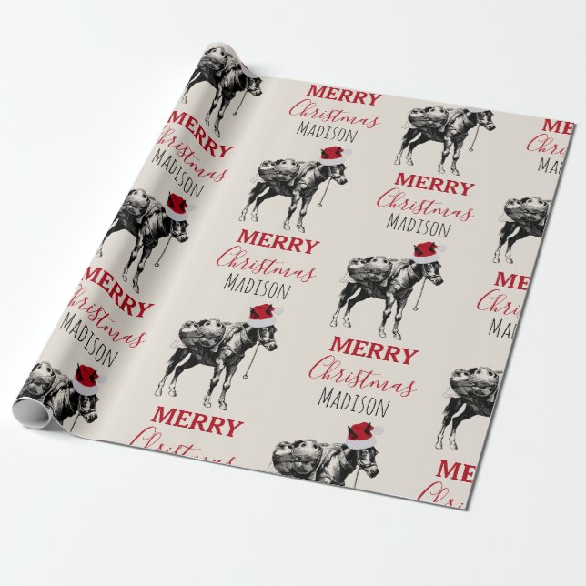 Anpassningsbar Julfusk Vintage Donkey Santa Hat Presentpapper (Utrullad)