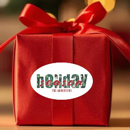 Anpassningsbar Julhelg Typography-etikett Ovalt Klistermärke