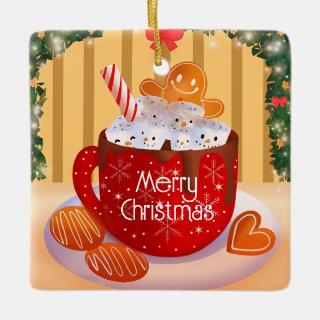 Anpassningsbar JulHett Chocolate-Helgdag Julgransprydnad Keramik (Framsida)
