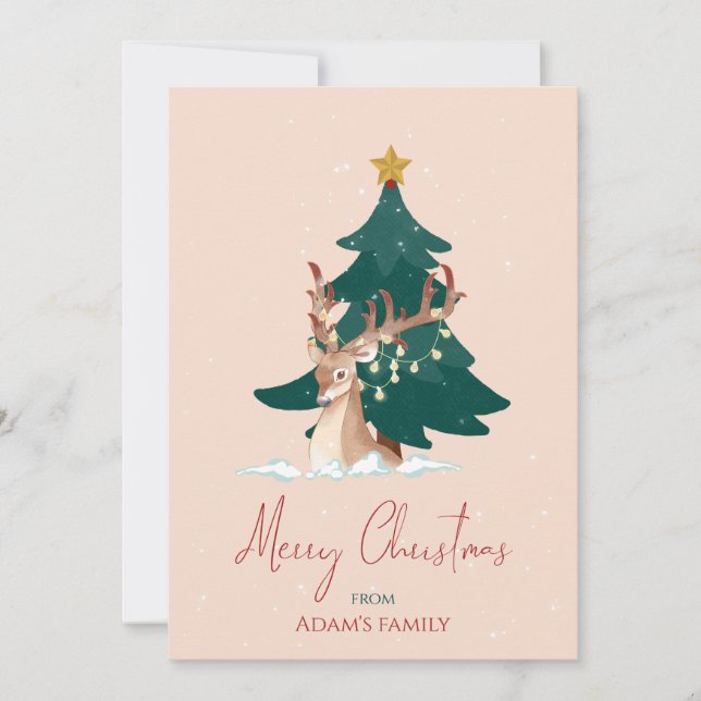 Anpassningsbar julhjort julkort (Framsida)