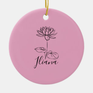 Anpassningsbar juli Vatten Lily Birth Flower Gift  Julgransprydnad Keramik