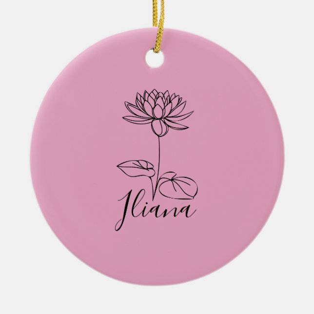Anpassningsbar juli Vatten Lily Birth Flower Gift  Julgransprydnad Keramik (Framsidan)