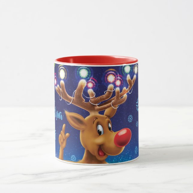 Anpassningsbar Julkaffe mugg, Rudolph och ljus Mugg (Center)