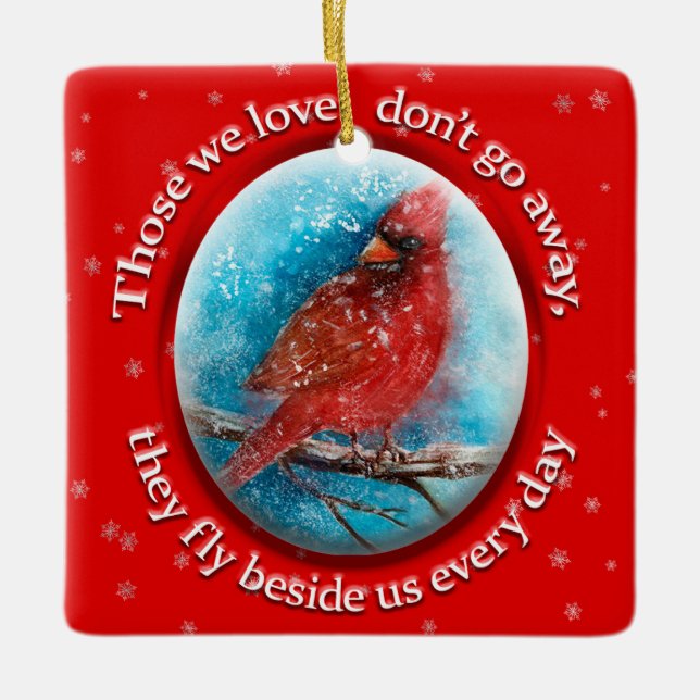 Anpassningsbar Julkardinal Snöflingor på Red Julgransprydnad Keramik (Framsida)