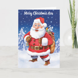 anpassningsbar Julkort Jolly Santa och leksak-säck Helgkort