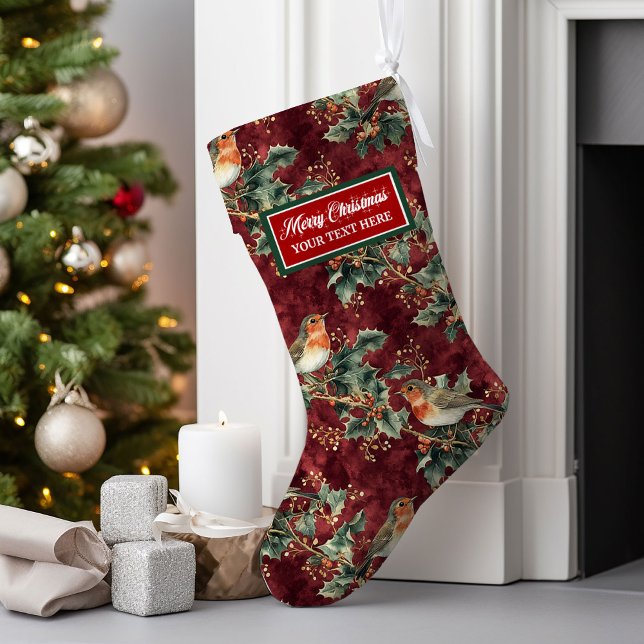 Anpassningsbar Jullagret Personlig Vattenfärg Stor Julstrumpa (Custom Christmas Stocking Personalized Watercolor Holiday)