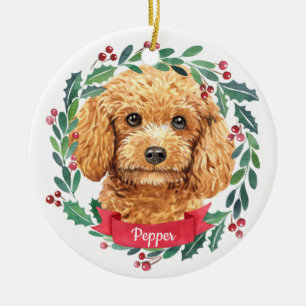 Anpassningsbar Julpett Hund Photo Apricot Pudel Julgransprydnad Keramik
