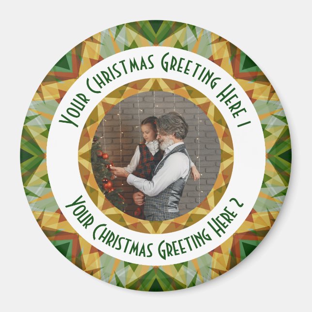 Anpassningsbar Julstjärnan Jolly Grönt Photo Hälsn Magnet (Framsidan)