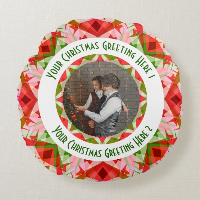 Anpassningsbar Julstjärnan Jolly Red Roligt Photo  Rund Kudde (Framsidan)