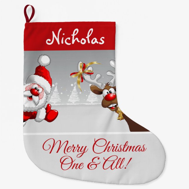 Anpassningsbar jultomte och renar stor julstrumpa (Framsidan)