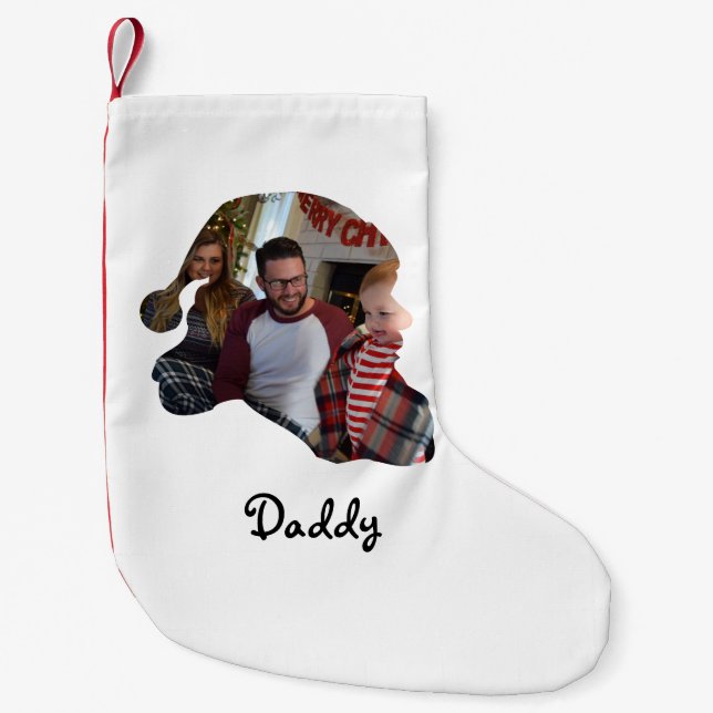 Anpassningsbar jultomteformens fotojulfamilj liten julstrumpa (Framsidan)