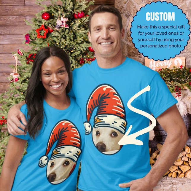 Anpassningsbar jultomten Personlig Photo T Shirt (Custom Christmas Santa Personalized Photo T-Shirt)