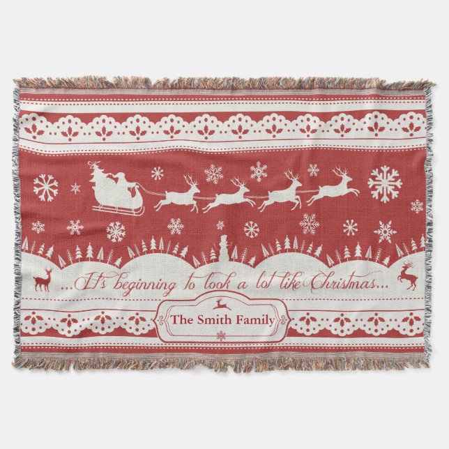 Anpassningsbar jultomten Sleigh Throw Blanket Filt (Framsidan)